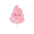 Pink cotton candy cute Kawaii food cartoon character vector Illustration on a white background Royalty Free Stock Photo