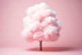 Pink cotton candy tree on plain pink background