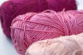 Pink cotton knitting yarn in clews