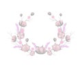 Pink cotton wreath. Vector illustration on white background.