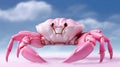 Pink crab with blue sky and clouds in the background