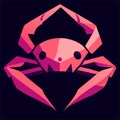 Pink crab on a dark background. Vector illustration in a flat style. AI Generated