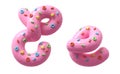 Pink cream with colorful sweets font. Letter E.