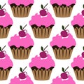 Pink cream cupcake with cherry seamless pattern Royalty Free Stock Photo