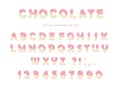 Chocolate font. Cute letters and numbers can be used for birthday card, baby shower, Valentines day, sweets shop, girls Royalty Free Stock Photo