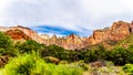 The Pink and Cream Peaks of the Sundial Mountain viewed from the Pa`rus Trail in Zion National Park, Utah Royalty Free Stock Photo