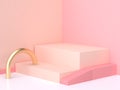 Pink cream wall corner geometric abstract scene 3d render