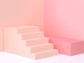 3d rendering pink-cream wall corner staircase podium minimal background