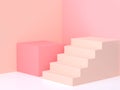 Minimal background pink-cream wall corner staircase podium 3d rendering