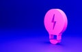 Pink Creative lamp light idea icon isolated on blue background. Concept ideas inspiration, invention, effective thinking Royalty Free Stock Photo