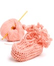 Pink crocheted babby's bootees