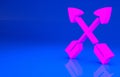 Pink Crossed arrows icon isolated on blue background. Minimalism concept. 3d illustration. 3D render