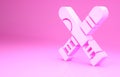 Pink Crossed baseball bat icon isolated on pink background. Minimalism concept. 3d illustration 3D render