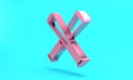 Pink Crossed baseball bat icon isolated on turquoise blue background. Minimalism concept. 3D render illustration