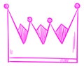Pink crown. Cute queen diadem. Retro monarch sign