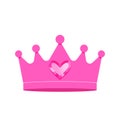 Pink crown for a princess girl with a diamond stone in the shape of a heart. flat vector illustration isolated on white background Royalty Free Stock Photo