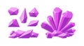 Pink crystal gemstones. Set of ruby crystal prisms and pieces with sparkling facets. Amethyst gems of various shapes