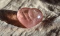 A pink crystal heart is on a table Royalty Free Stock Photo