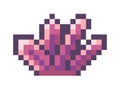 Pink crystal, pixel element for game, 8bit object, reward, pixelated texture, symbol for mobile game