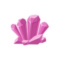 Pink crystals or gemstones. Shimmering crystal druse made of amethyst isolated in white background. Vector illustration