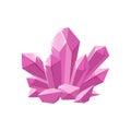 Pink crystals or gemstones. Shimmering crystal jewel with magic sparkles isolated in white background. Vector