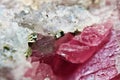 Pink crystals Rhodochrosite with particles of Pyrite. Natural texture of mineral for background. Beautiful background and