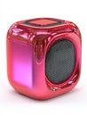 Pink Metallic Cube Shaped Portable Speaker on White Background Royalty Free Stock Photo