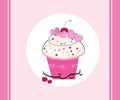 Pink cup cake greeting card vector Royalty Free Stock Photo