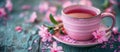 Tea Cup With Pink Flowers on Saucer Royalty Free Stock Photo