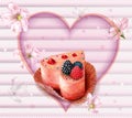 Pink Cupcake with berries in heart shape