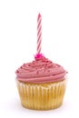 Pink cupcake with candle Royalty Free Stock Photo