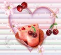 Pink Cupcake with cherry in heart shape