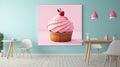 a pink cupcake with a cherry on top of it. generative ai
