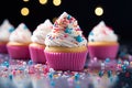 Pink cupcake party food with sprinkles Royalty Free Stock Photo