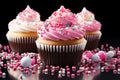 Pink cupcake party food with sprinkles. Royalty Free Stock Photo