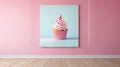 a pink cupcake with a single candle on top of it. generative ai Royalty Free Stock Photo