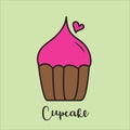 Pink Cupcake vector illustration, web icon, logo design, food vector