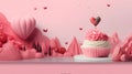 Pink cupcakes with butterflies and hot air balloons. Generative AI Royalty Free Stock Photo