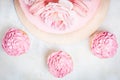 Pink cupcakes with roses and holiday cake. Festive and bright. Wedding Celebration concept. Royalty Free Stock Photo