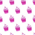 Pink cupcakes with cream seamless pattern vector illustration