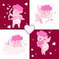 pink cupid angel with his magical bow arrows design vector illustration