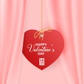 Pink curtain background with red heart. Vector illustration. Happy Valentine s Day. Vector background Royalty Free Stock Photo