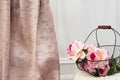 Pink curtain fabric sample. Curtains, tulle and furniture upholstery Royalty Free Stock Photo