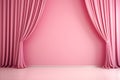 Pink curtains background on stage. Colorful curtain and wall on empty room. Copy space, illustration. Generative Ai