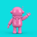 Pink Cute Cartoon Mascot Astronaut Character Person Waving Hand in Duotone Style. 3d Rendering