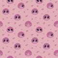 Pink cute kawaii Japanese Emoji glossy vector blobs seamless pattern on pink background.