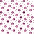 Pink cute kawaii little Japanese Emoji glossy vector drops seamless pattern on white background.