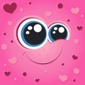 Pink cute monster face illustration. Cartoon vector portrait. Love emotion. Heart shape. Royalty Free Stock Photo