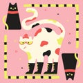 Pink Cute and Playful Chubby Cats Square Laptop Sticker