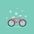 Pink cute summer bicycle on turquoise background. Flat vector illustration